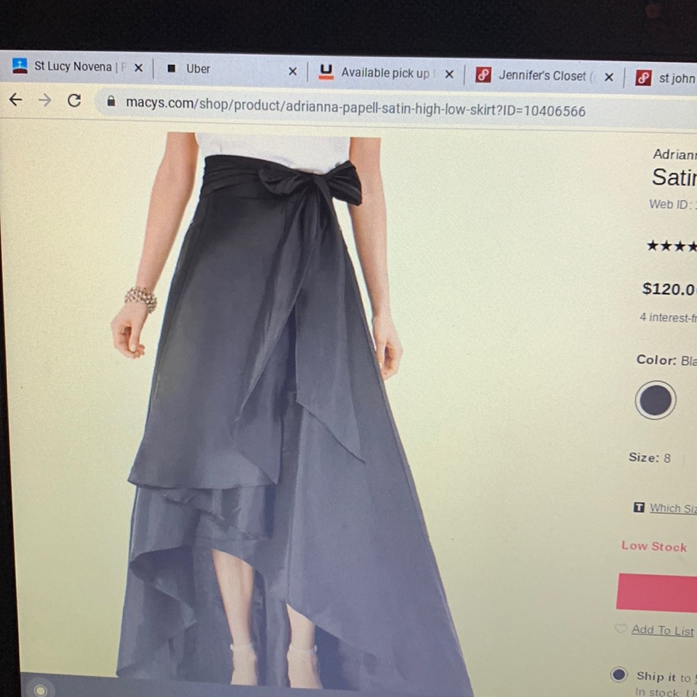 Satin high low skirt size 14 by Adrianna Papell